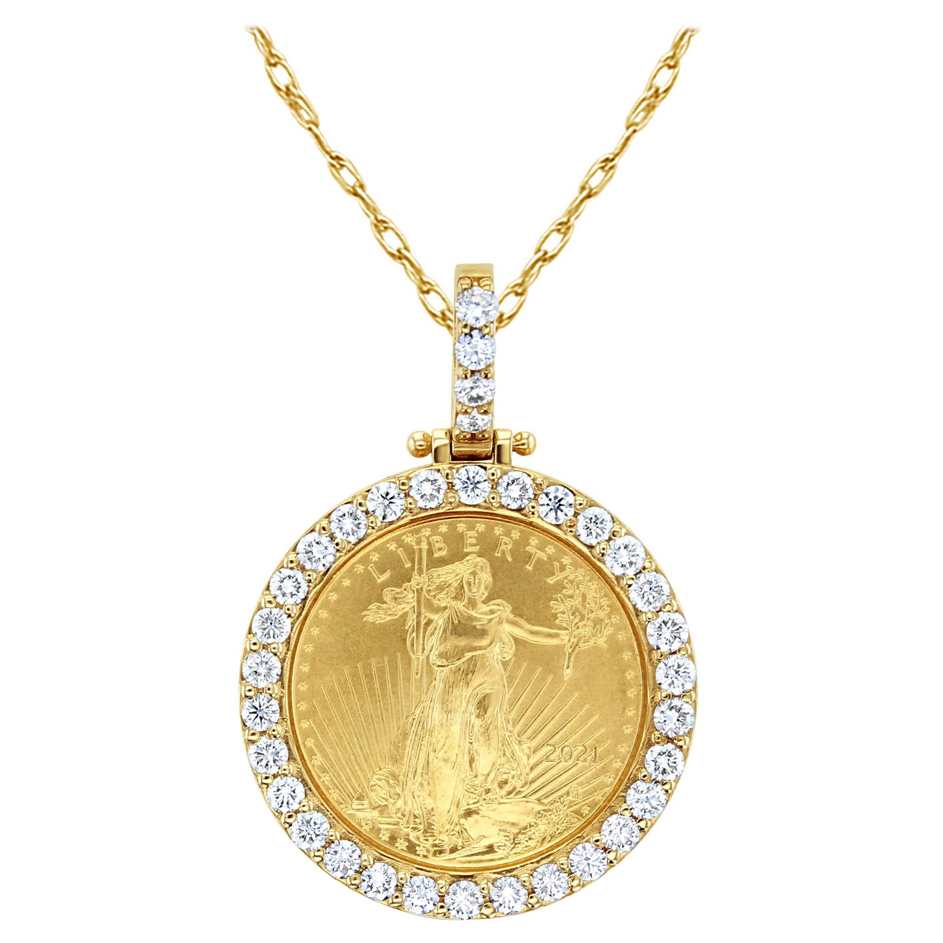 1/4OZ Lady Liberty Diamant-Halo-Halskette mit Halo 1,36cttw im Angebot