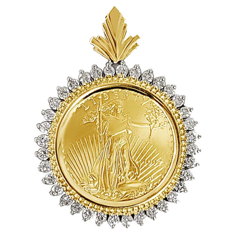 1/4OZ Feines Gold Lady Liberty Medaillon mit Diamant-Halo-Anhänger