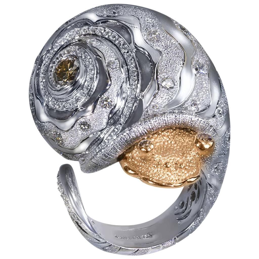 Alex Soldier Diamond White Gold Codi The Snail Textured Ring Ltd Ed Handmade