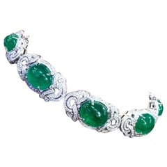 AIG Certified 71.00 Cr Zambian Emeralds 6.50 Ct Diamonds 18kGold Choker/Bracelet
