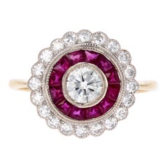Neuer runder Ring im Art-Déco-Stil mit kalifornischen Rubinen und Diamanten 18 K Weiß-Gelbgold