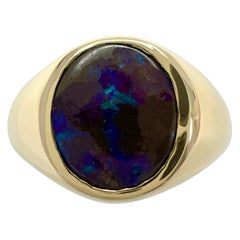 Ovaler Natürlicher natürlicher 1,80 Karat australischer schwarzer Boulder-Opal 9k Gelbgold Siegelring