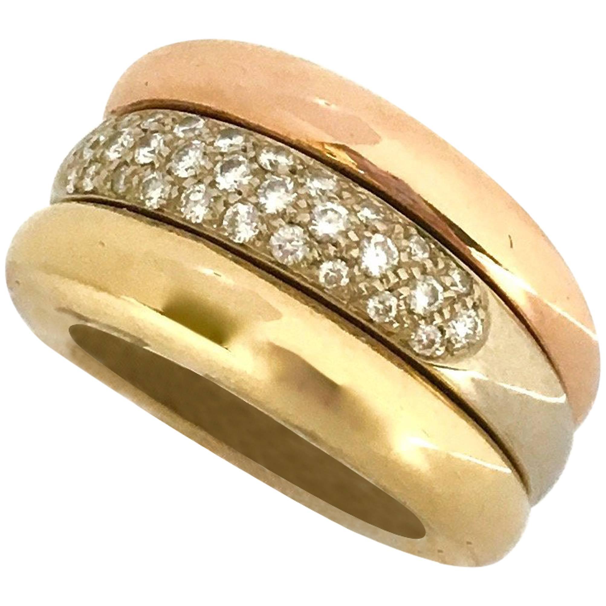 Cartier Pave Diamond Three Color Gold Ring