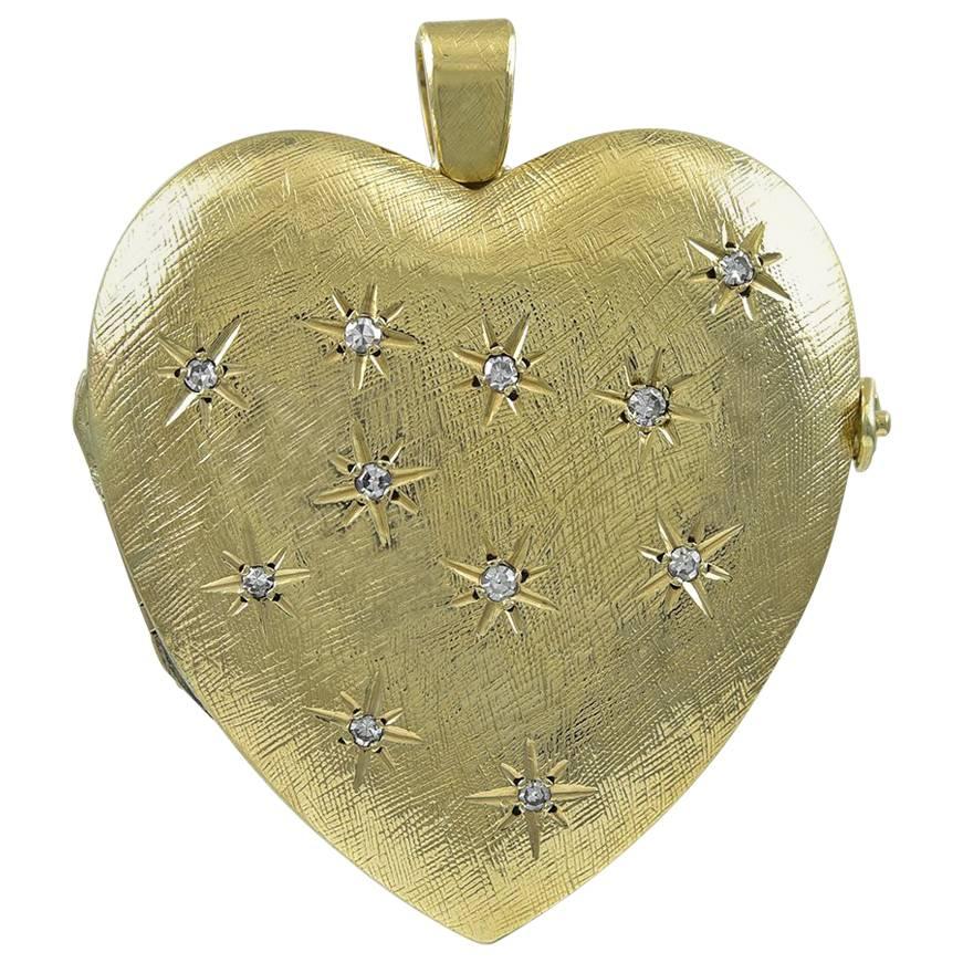1940s Magnificent Huge Diamond Gold Heart Locket