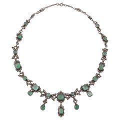 Collier draperie ancien émeraudes et argent