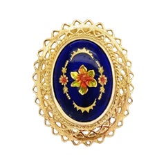 Anello vittoriano in vetro blu cobalto con intarsi floreali dorati Taglia 7