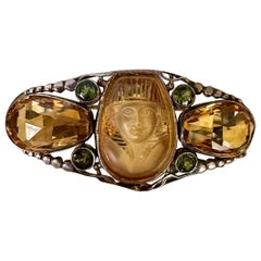 Egyptian Revival Carved Citrine Peridot Pharaoh King Tut Brooch Pin Art Deco