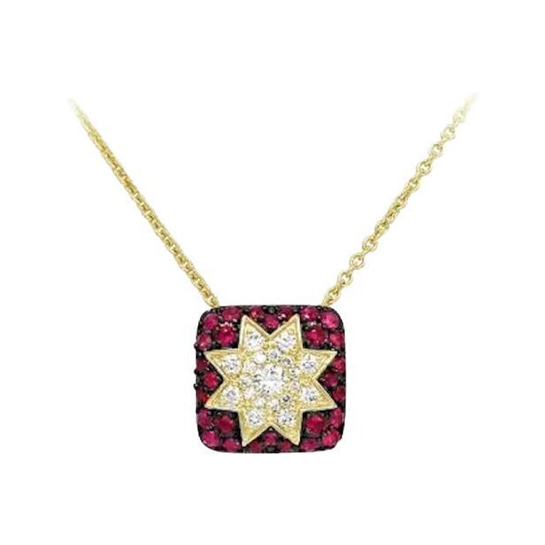 Collar Clásico Rubí Diamante Amarillo Oro 14k  para Ella