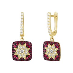 Classic Ruby Diamond Yellow 14k Gold Earrings Lever-Back  for Her