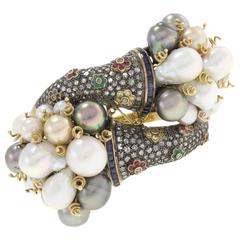 Luise White and Grey Pearl Multicolor Sapphire Ruby Emerald Diamond Bracelet 7