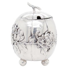 Antique Luen Wo Chinese Export Silver Miniature Pumpkin Form Condiment Jar