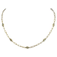 Paperclip Mother-of-Pearl Station Necklace 5 Bezels 18 Inches 14K Yellow Gold