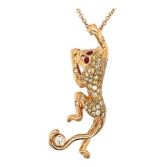 18K Rose Gold Diamond Monkey Necklace with Rubies
