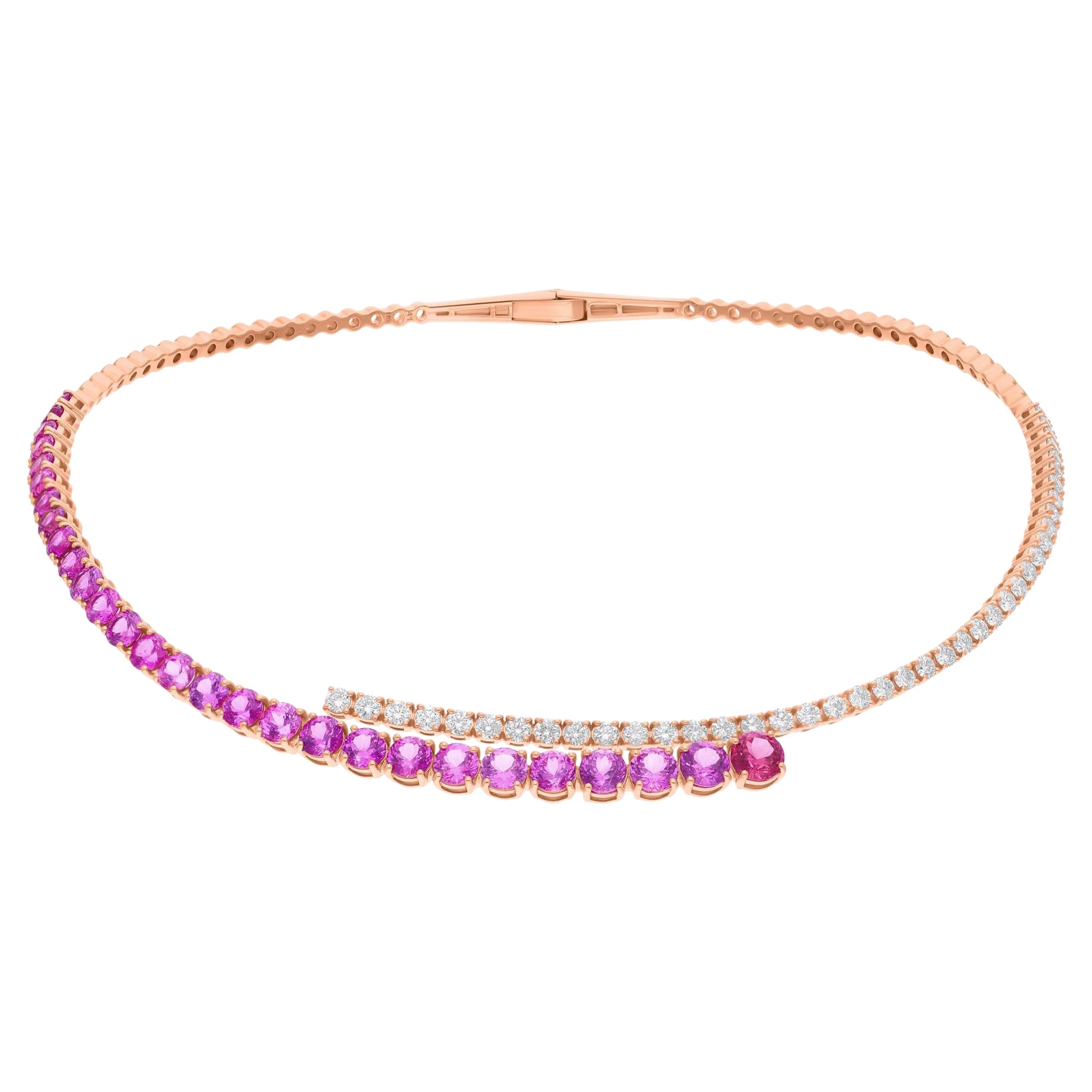 Choker-Diamant-Halskette aus 14 Karat Roségold mit rosa Saphiren und Edelsteinen