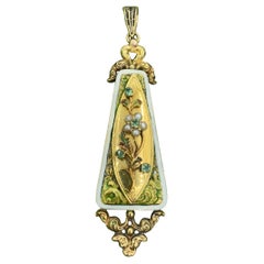 Belle Epoque Emerald Forget-Me-Not Flower Pendant Necklace Enamel 14 Karat Gold