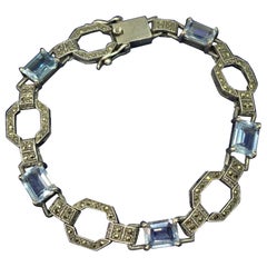 Art Deco Blaues Spinell Marcasite-Armband aus Sterlingsilber Seltenes antikes um 1920