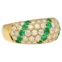 18K Yellow Gold 2 Carat Emerald & Diamond Band Ring