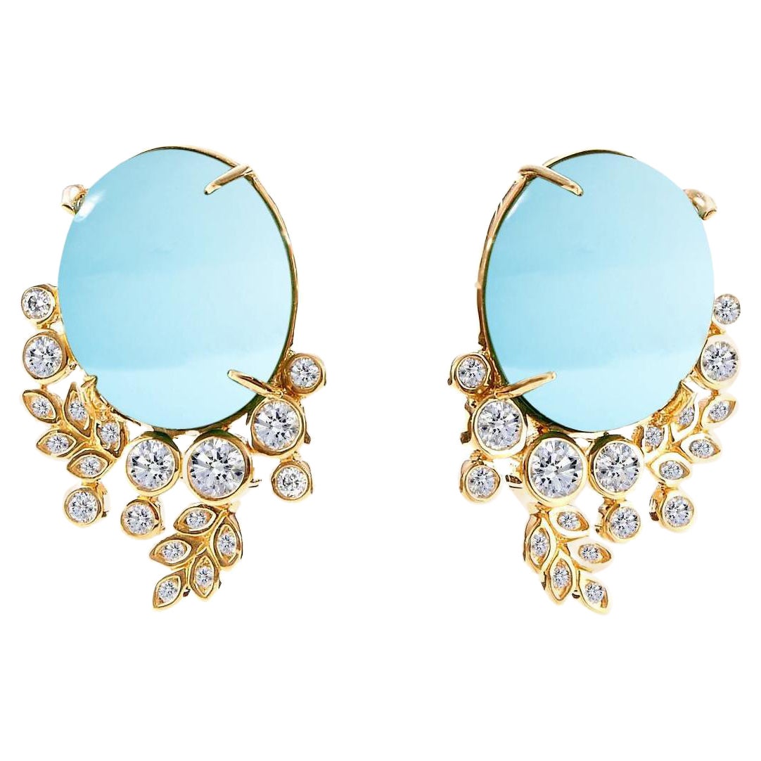 Syna Yellow Gold Vine Earrings with Blue Topaz and Diamonds
