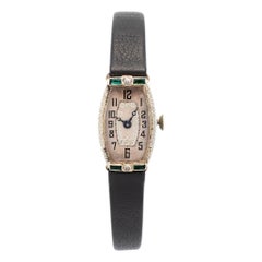 Antique A. LeCoultre 19.5k White Gold Manual Winding Diamond Emerald  Watch