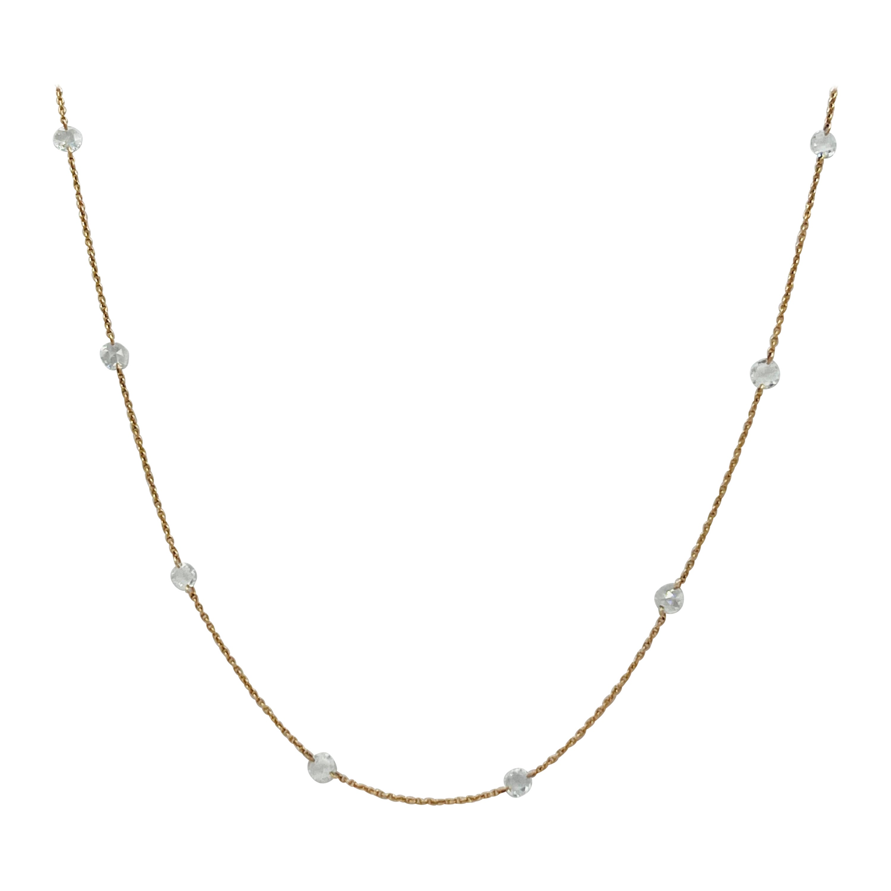White Diamond Rose Cut Necklace in 18K Yellow Gold