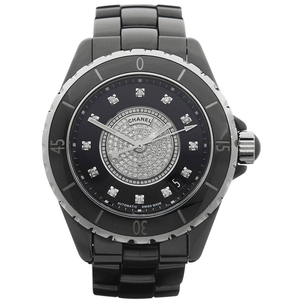Chanel Ceramic Diamond Dial J12 Automatic Wristwatch H1757