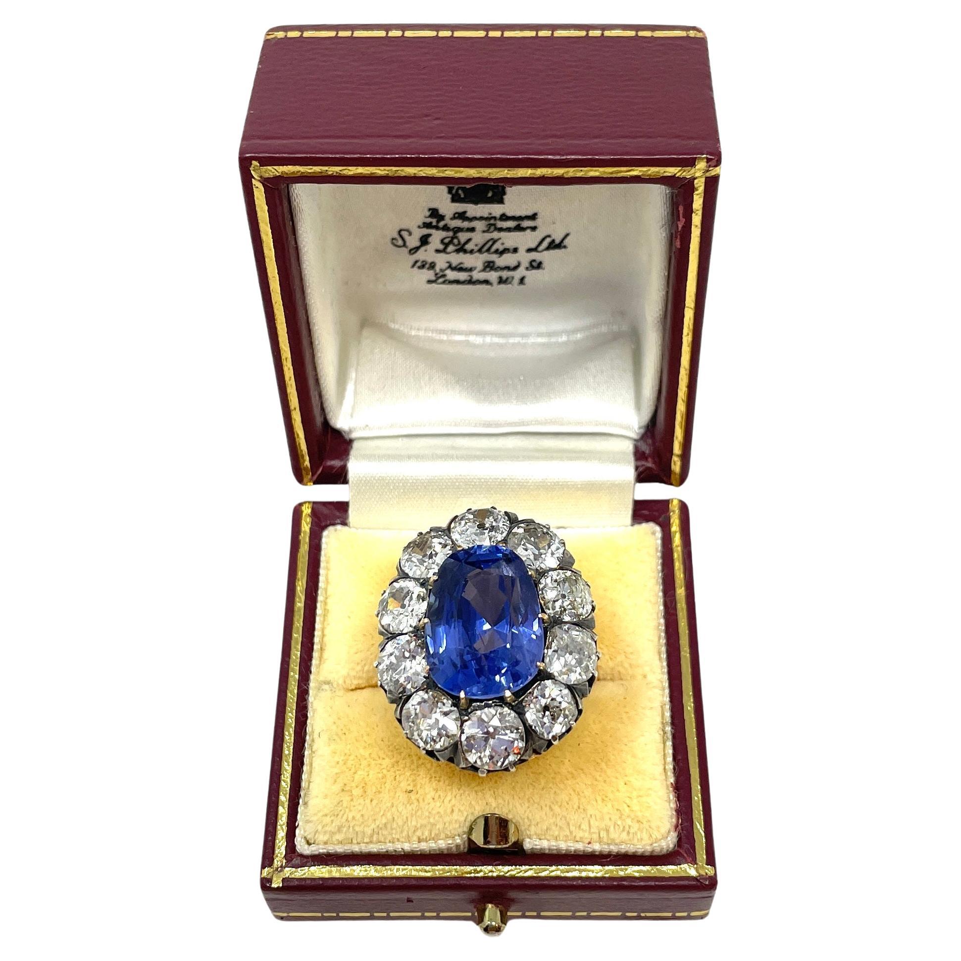Antique 14K Gold & Silver No Heat Ceylon Sapphire & Diamond Ring Circa 1870-1890