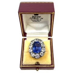 Vintage 14K Gold & Silver No Heat Ceylon Sapphire & Diamond Ring Circa 1870-1890