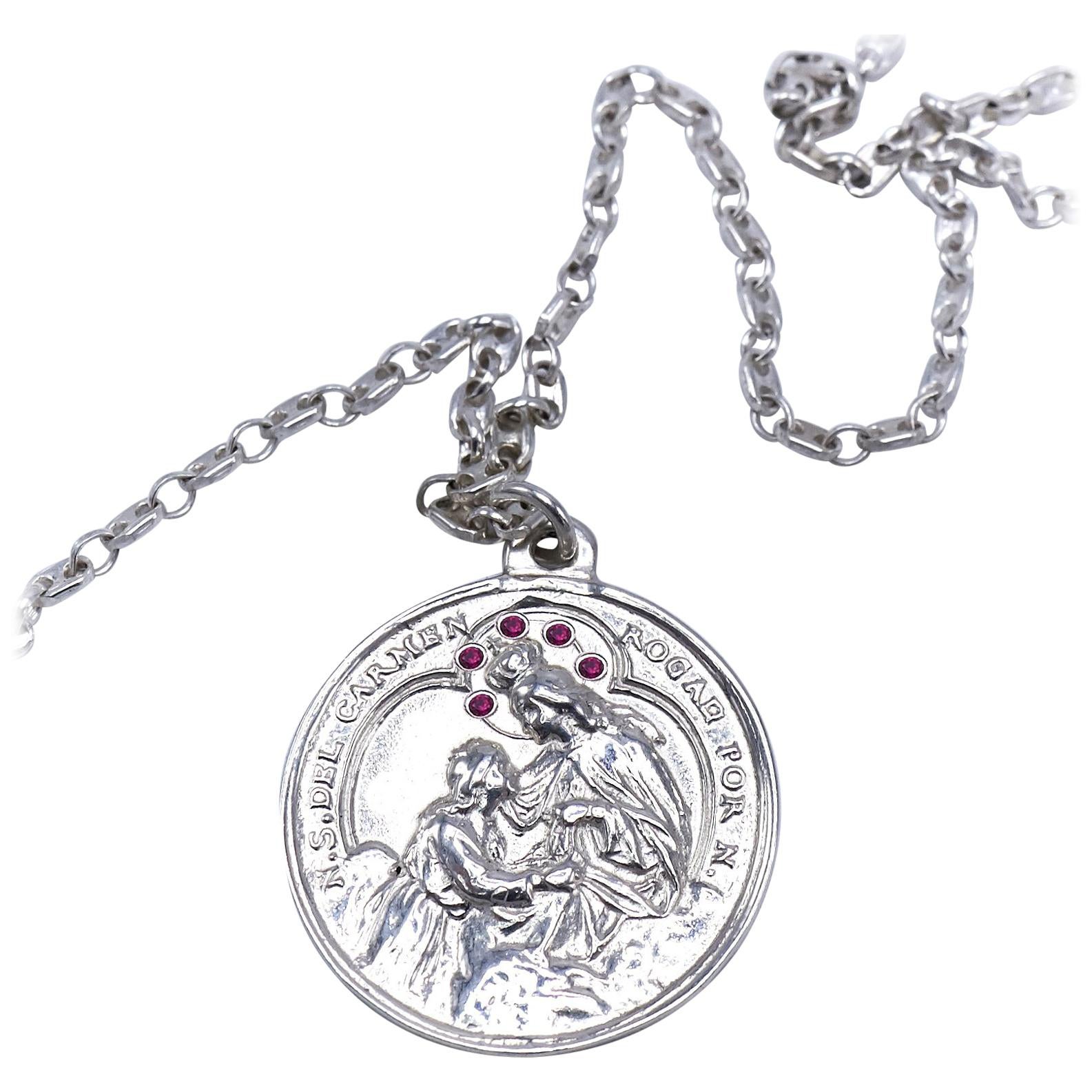 Chaîne collier de la médaille Del Carmen Miraculous en argent sterling