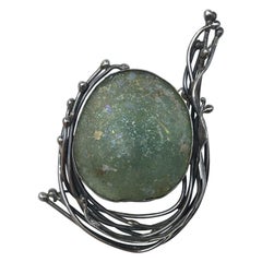 Israeli Modernist Avi Soffer 925 Silver and Roman Glass Brooch