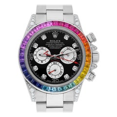 Rolex Cosmograph Daytona Stainless Steel Rainbow Diamond Watch 116520 Customized
