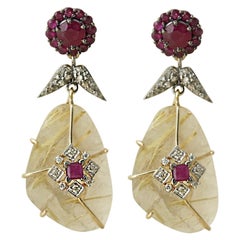 Moi Kiraz Tropfenohrringe aus Gold, Silber, Diamant, Gold, Rutile und Rubin