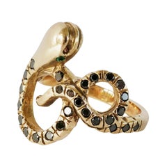 Black Diamond Emerald Snake Ring Gold Victorian Style