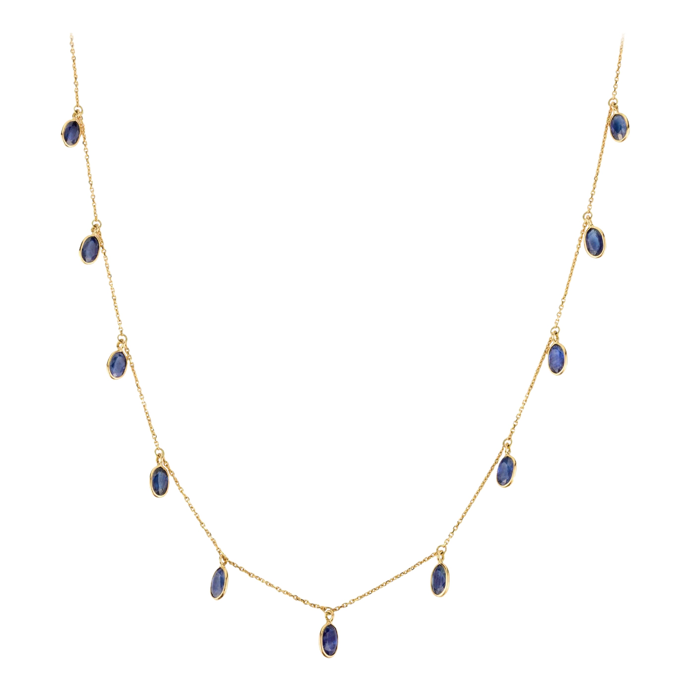 Minimalist Blue Sapphire Charm Necklace Crafted in 18k Yellow Gold for Her For Sale