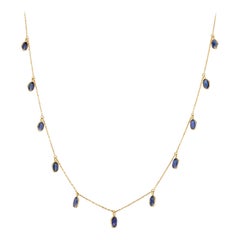 Minimalist Blue Sapphire Charm Necklace Crafted in 18k Yellow Gold for Her