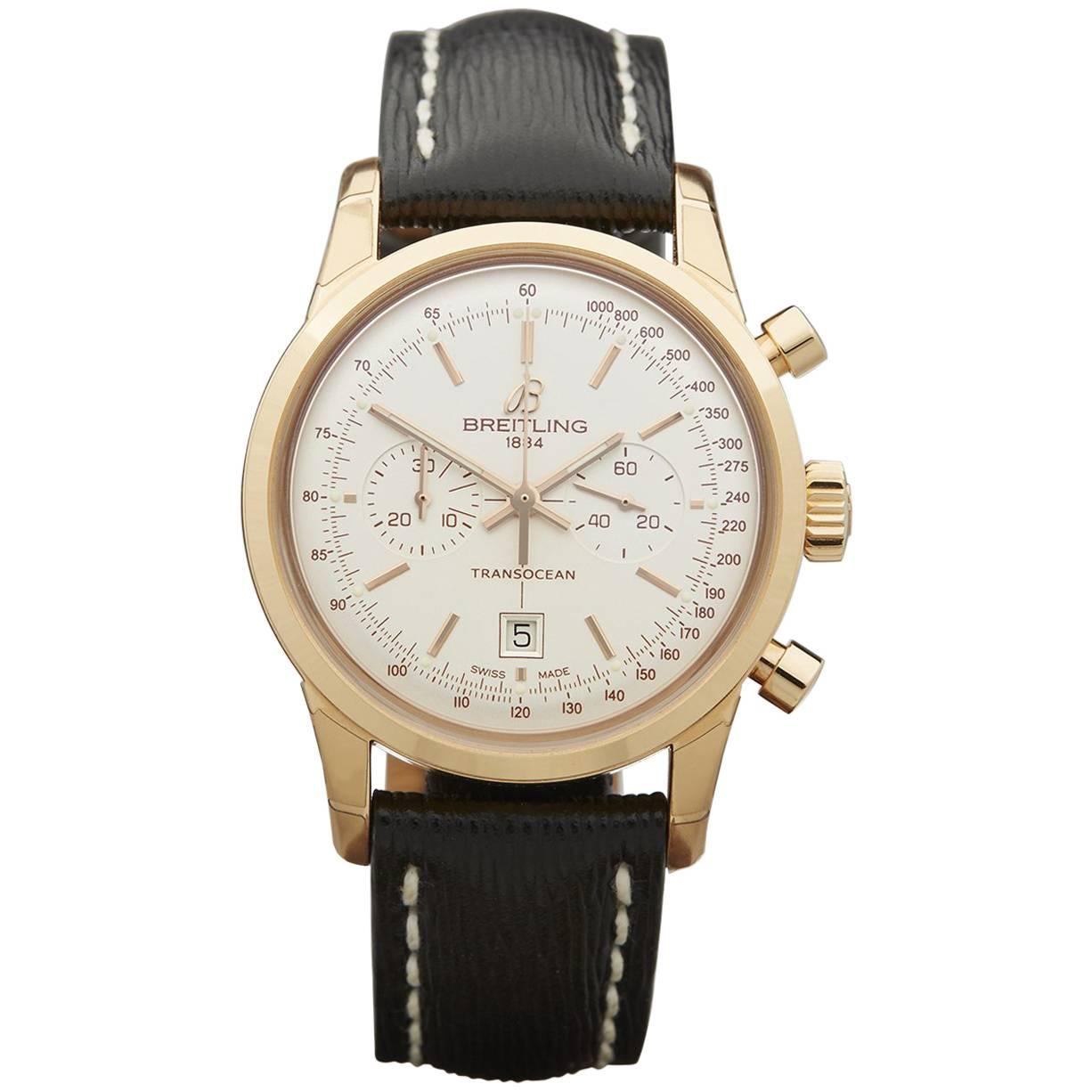 Breitling Rose Gold Transocean Chronograph Automatic Wristwatch