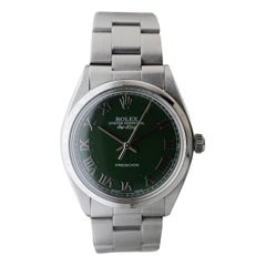 Rolex Stahl Air King Stahl mit maßgefertigtem dunkelgrünem Zifferblatt und massivem Gliederarmband 1970er Jahre