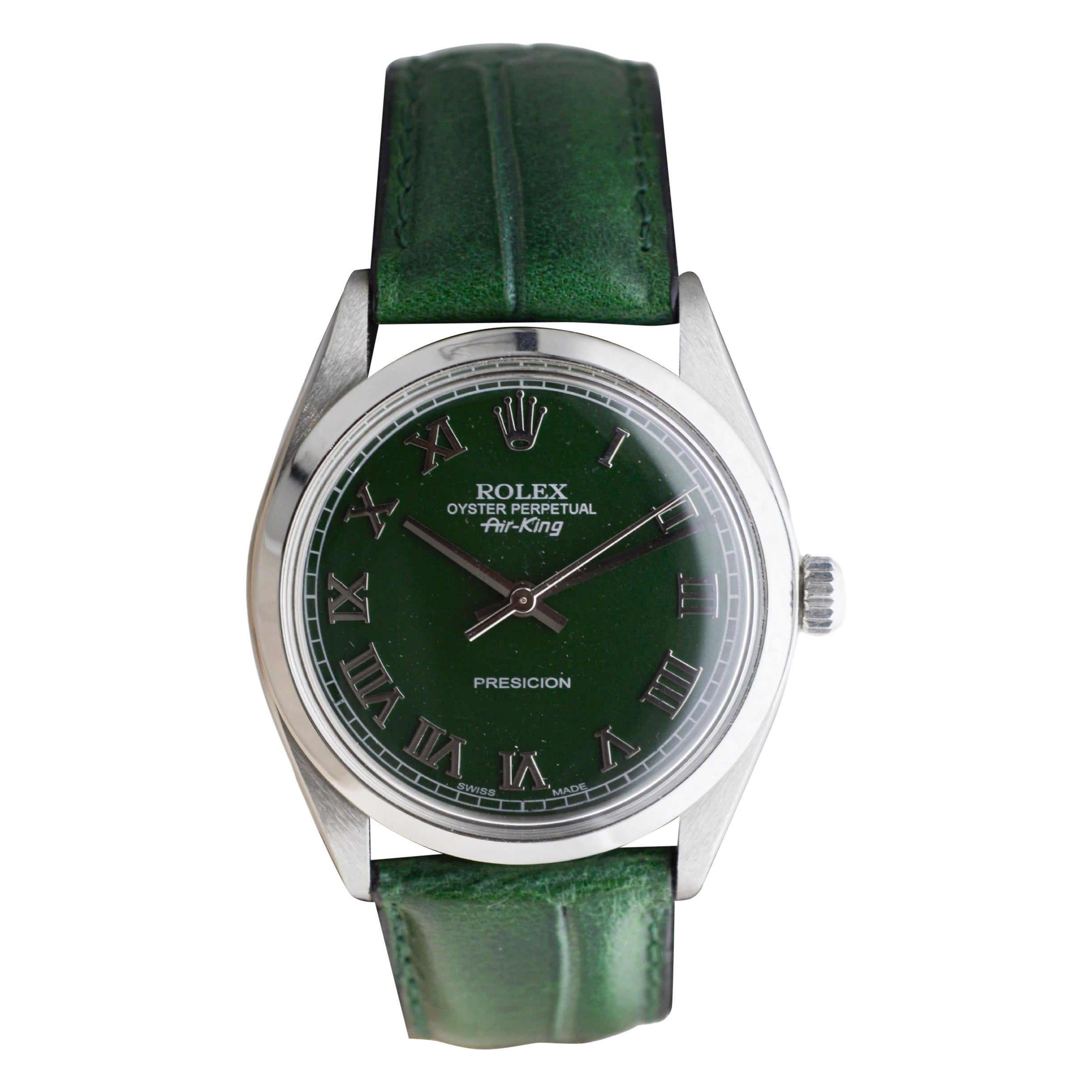 Rolex Steel Air King avec cadran vert foncé personnalisé circa, 1970's