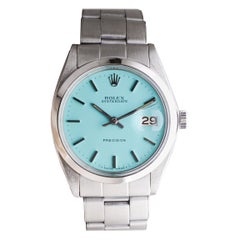 Rolex Stainless Steel Oysterdate with Custom T. Blue Dial circa, 1970's