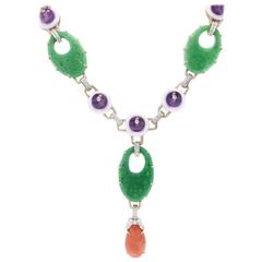 Luise Coral Diamond White Agate Gemstone Necklace 2