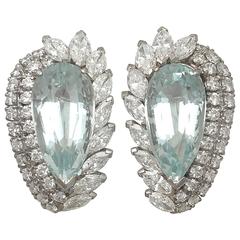 1940s 21.12 Carat Aquamarine and 5.86 Carat Diamond White Gold Earrings 4