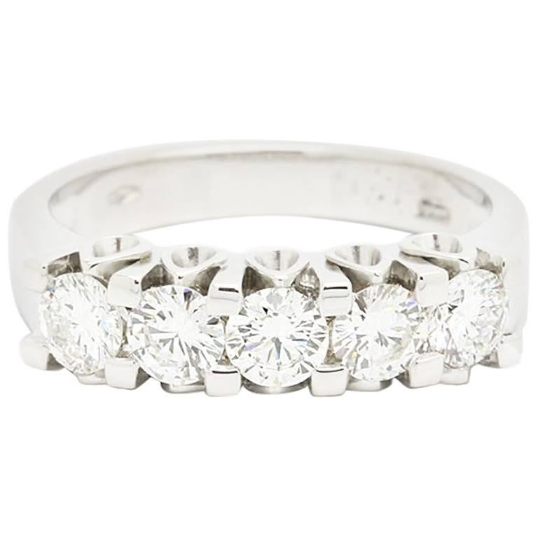 0.84ct Five Diamonds 18K White Gold Ring For Sale