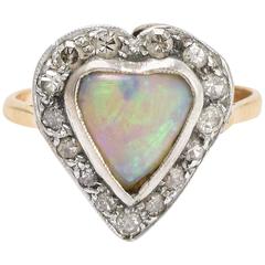 Victorian Opal Diamond Heart Ring