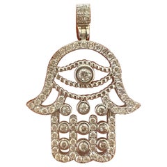 Diamond Hamsa Evil Eye Pendant Necklace 18K White Gold