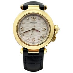 Cartier Pasha 1035 35m quadrante MOP cinturino in pelle oro giallo 18 carati carta di servizio