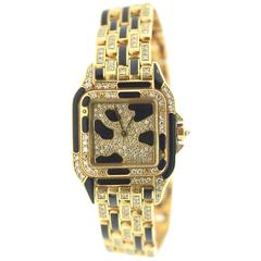 Cartier Yellow Gold Black Enamel Diamond Panthère Wristwatch