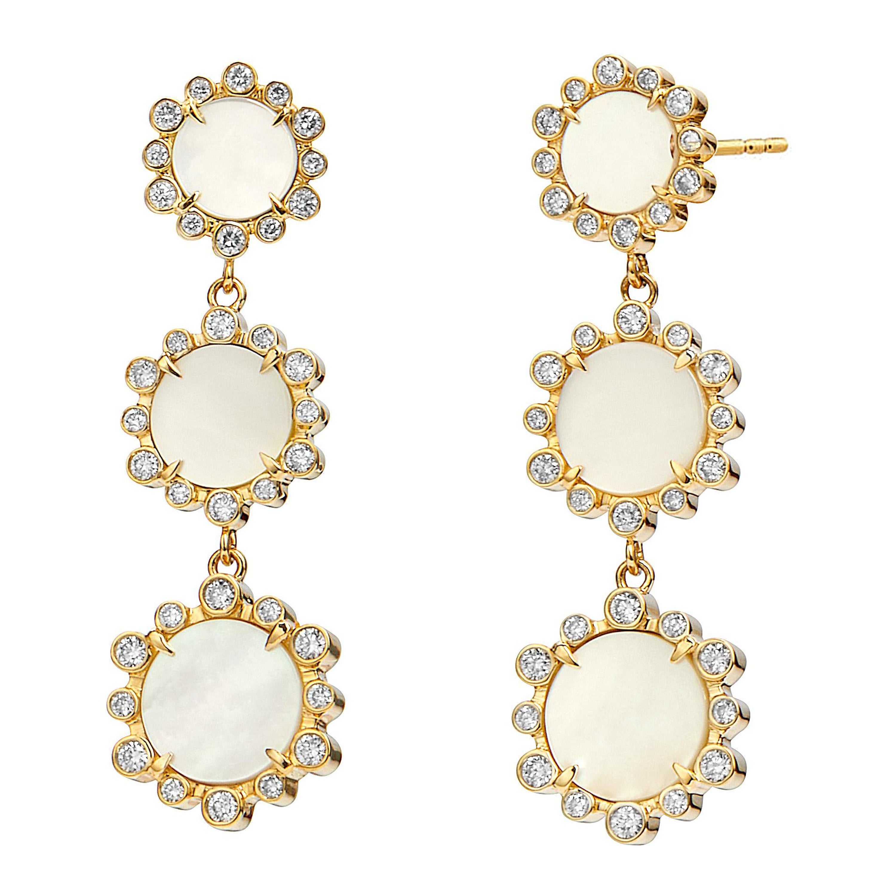 Syna Yellow Gold Mogul Hex Earrings with Mother of Pearl and Diamonds