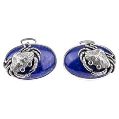Tichu Lapiz, Black Spinel and Crystal Quartz Crab Cufflink in Sterling Silver