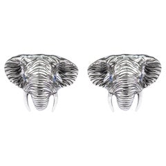 Tichu Blue Sapphire & Crystal African Elephant Face Cufflink in Sterling Silver