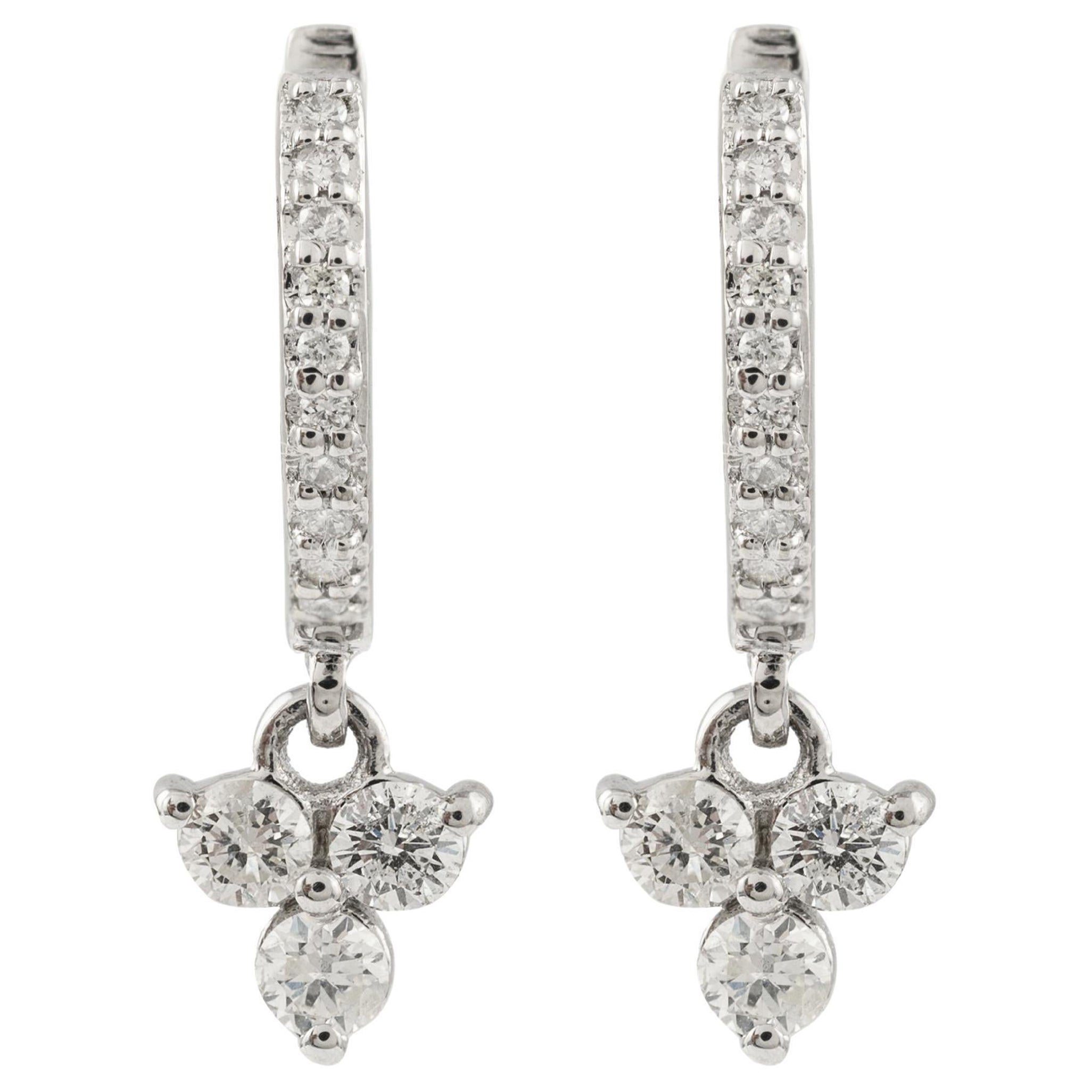 Dainty Huggie Diamond Drop Earrings Made in 18k Solid White Gold