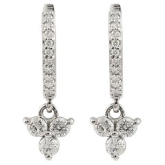 Dainty Huggie Diamond Drop Earrings Made in 18k Solid White Gold